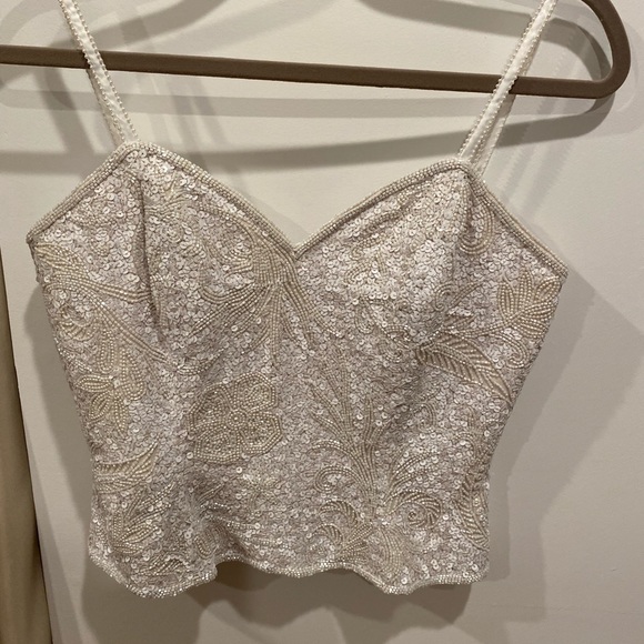 Niteline Tops - Beaded off white crop top
